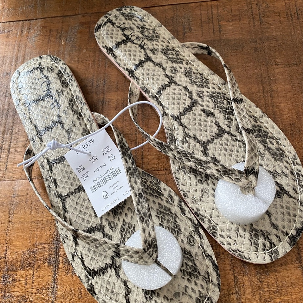 J. Crew Snakeskin Embossed Flip Flops